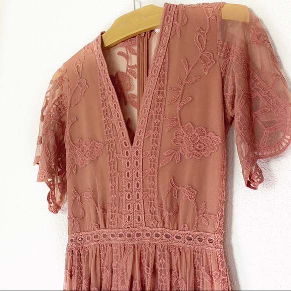 SOCIALITE Dusty Pink Lace Romper Maxi Dress XS - Picture 5 of 7